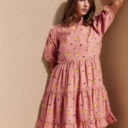 Rare Women Pink Colour Above Knee Floral Dress-image-41
