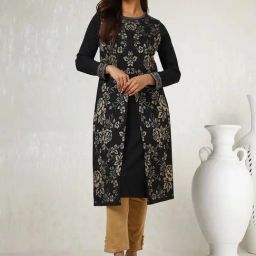 Soch Black Self Design Winter Kurta-image-15
