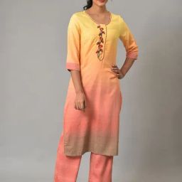 Aurelia Yellow & Peach Embellished Kurta With Palazzos-image-70