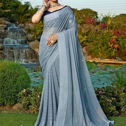K 5 Fashion Striped Pure Chiffon Saree-image-46