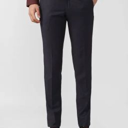 Van Heusen Navy Blue Slim Fit Checks Trousers-image-22