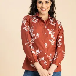 Moomaya Brown Floral Print Shirt-image-76