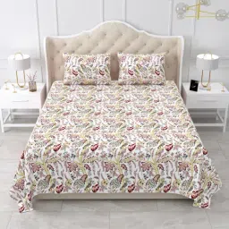 JaipurFabric White Cotton Printed 200 TC King Size Bedsheet with 2 Pillow Covers-picture-15