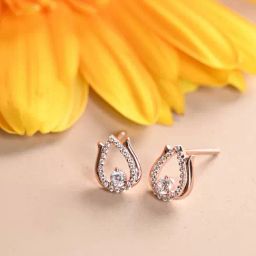 Clara 925 Silver Rose Gold Plated Swiss Zirconia Lotus Stud Earrings Gift for Women-image-24