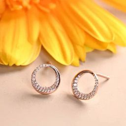 Clara 925 Silver Rose Gold Plated Swiss Zirconia Cerchio Stud Earrings Gift for Women-image-90