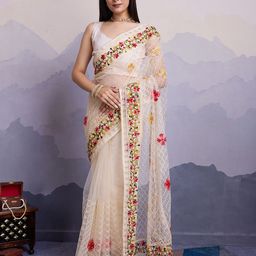 HERE&NOW Floral Embroidered Net Saree-picture-47