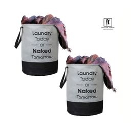 Fashion Throw 2 Pcs Grey & Black Printed Foldable Laundry Bags-56