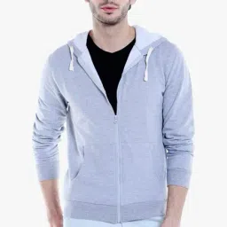 Campus Sutra Light Grey Full Sleeves Hooded Sweatshirt-4
