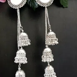 ZURIKRISHA Silver Plated Artificial Beads beaded Dome Shaped Oxidised Jhumkas-35