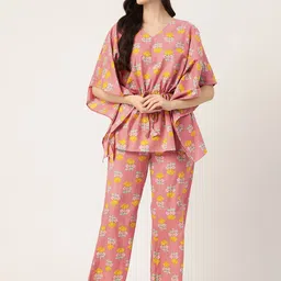 ETC Floral Printed Pure Cotton Kaftan Night Suit-picture-45