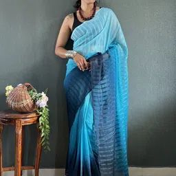 FLOURIOUS Ombre Printed Pure Georgette Saree-image-82