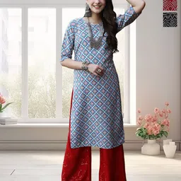 HERE&NOW Selection Of 3 Geometric Printed Round Neck Straight Kurtas-image-78