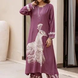 DIVASTRI Animal Printed Round Neck Straight Kurta With Palazzos-image-82