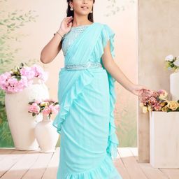 Aarika Girls Sequin Embroidered Choli & Lehenga Saree With Attachable Dupatta-picture-12