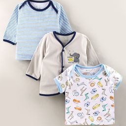 OHMS Full  & Half Sleeves Vests Animal Print Pack of 3 - Light Blue & Grey White-image-8