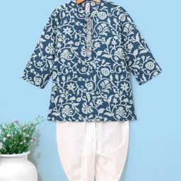 Babyhug 100% Cotton Full Sleeves Floral Printed Kurta & Dhoti - Navy Blue-picture-23