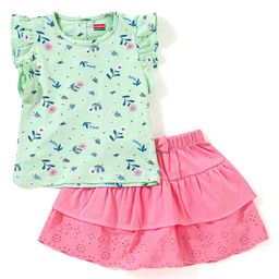 Babyhug 100% Cotton Sleeveless Floral Printed Top and Skirt Set - Green & Pink-image-85