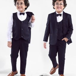 Babyhug Full Sleeves 4 Pieces Party Suit With Bow - Navy Blue-image-63