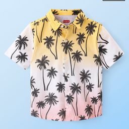 Babyhug 100% Cotton Knit Half Sleeves Shirt Tropical Print - Yellow & Pink-image-32