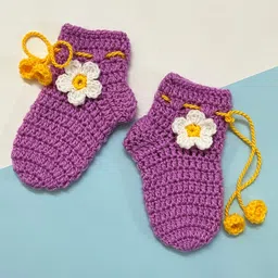 Little Peas Flower Detailed  Handmade Woollen Socks - Light Purple & White-picture-45