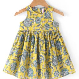Babyhug Cotton Sleeveless Ethnic Dress Floral Print -  Yellow-image-43