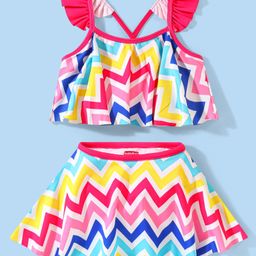 Babyhug Sleeveless Two Piece Swimsuit with Chevron Print - Multicolour-image-52