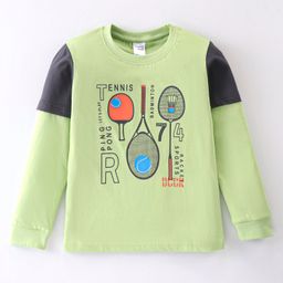 Taeko Single Jersey Knit Full Doctor Sleeves T-Shirt with Tennis Print - Green-image-98