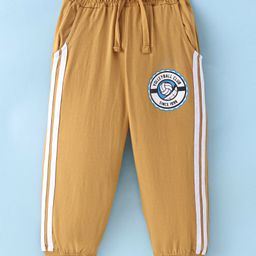 Taeko Single Jersey Knit Full Length Track Pant with Tape & Text Print - Golden-picture-25