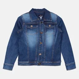 Kiddopanti Full Sleeves Mild Wash Denim Jacket - Dark Blue-picture-0