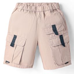 Kookie Kids Cotton Woven Knee Length Shorts With Cargo Pockets - Beige-image-57