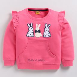Kidcity Cotton Full Sleeves Bunny Patch & Frill Detailed Sweatshirt - Deep Pink-image-95