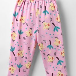 Child World Interlock Knit Full Length Lounge Pant With Animal Print - Pink-image-80