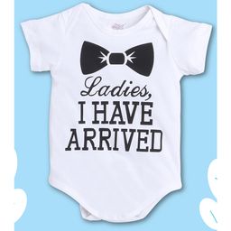 Little Angels Cotton Half Sleeves Ladies Ive Arrived Text Printed Onesie - White-image-14