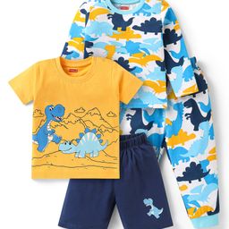 Babyhug Cotton Knit Full & Half Sleeves Night Suits With Dino Print - Yellow Navy & Light Blue-image-45