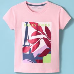 DoremeSingle Jersey Knit Half Sleeves T-Shirt With Paris Is Vibe Text & Foil Print - Pink-picture-5