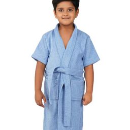 Rangoli Mini Noble Cotton Full Sleeves Solid Ultra Soft Bathrobe With Attached Adjustable Belt - Blue-image-100