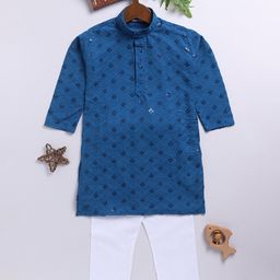 JBN Creation Rayon Full Sleeves Threadwork Embroidered Sequins Embellished Kurta Pyjama Set - Turquoise-image-46