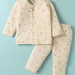 Zero Interlock Knit Full Sleeves Co-Ords Night Suit With Squirrel Print - Yellow-image-46