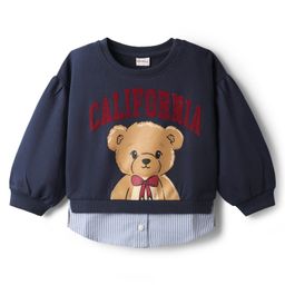 Babyhug Fleece Knit Full Sleeves Sweatshirt With Graphics - Navy Blue-image-2