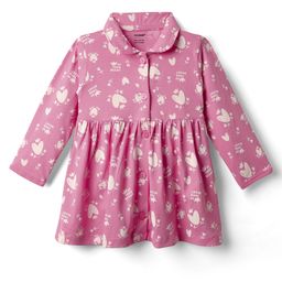 CUCUMBER Sinker Knit Full Sleeves Hearts Printed Shirt Dress With Collar Neck - Pink-picture-38