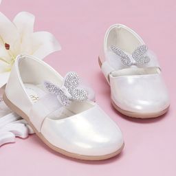 Neska Moda Stones Embellished Butterfly Applique Detailed Ballerinas - White-image-63