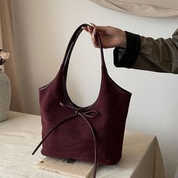PURPLEHUNT Leather Oversized Bucket Handheld Bag with Fringed-image-17