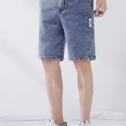 HERE&NOW Men Solid Regular Fit Denim Shorts-image-12
