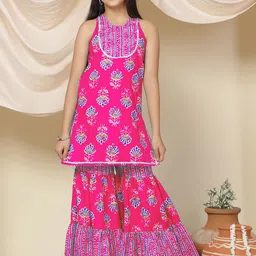 FASHION DREAM Girls Floral Printed Regular Gotta Patti Kurta with Sharara-image-44