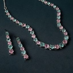Gemron Jewel Sliver-Plated American Diamond & Cubic Zirconia -Studded Jewellery Set-image-66