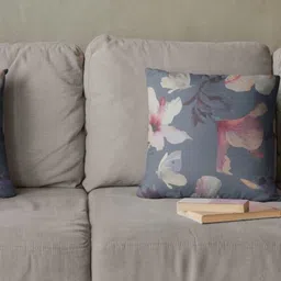 THEYAYACAFE Grey & White Set of 2 Floral Velvet Square Cushion Covers image 1