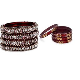 SOMIL Set Of 8 Maroon Alloy Artificial Stones and Beads Bangles-image-78