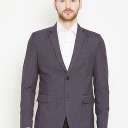 Shaftesbury London Men Purple Slim Fit Solid Single-Breasted Formal Blazer-image-62