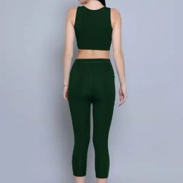 N-Gal Green Logo Print Sports Bra With Tights Set-image-61
