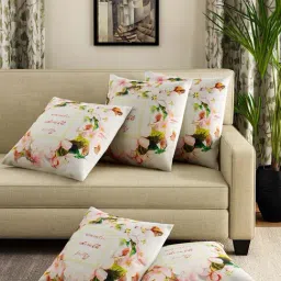 Swayam Pink & White Cotton 40 cm x 40 cm Cushion Covers - Set of 5-image-18